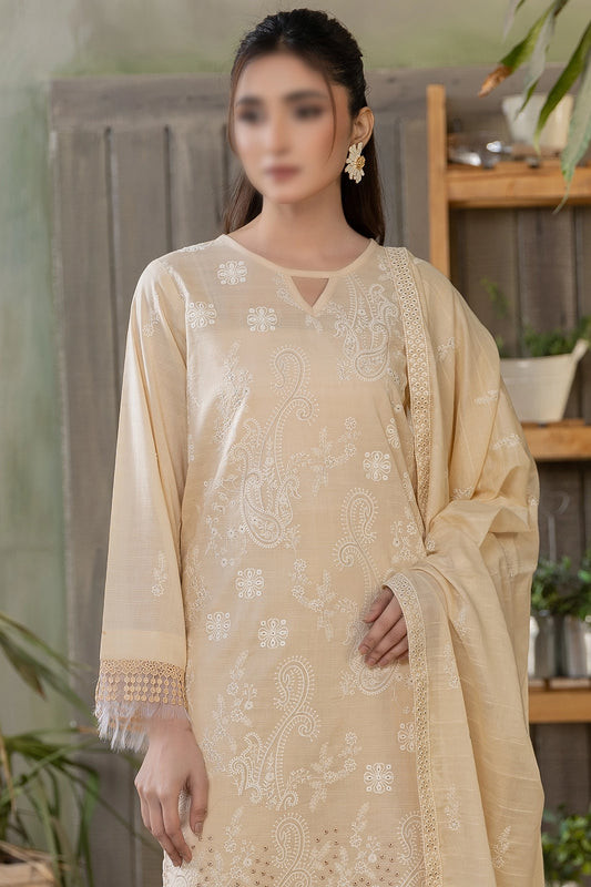 3 Piece - Embroidered Slub Lawn - Reet 102