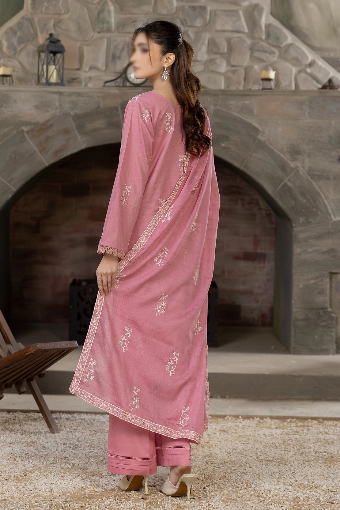 3 Piece - Embroidered Slub Lawn - Reet 103