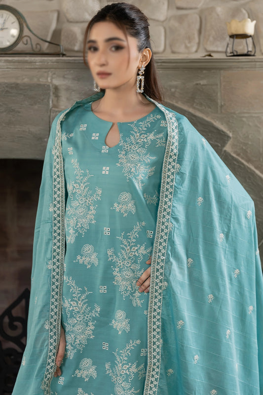 3 Piece - Embroidered Slub Lawn - Reet 104