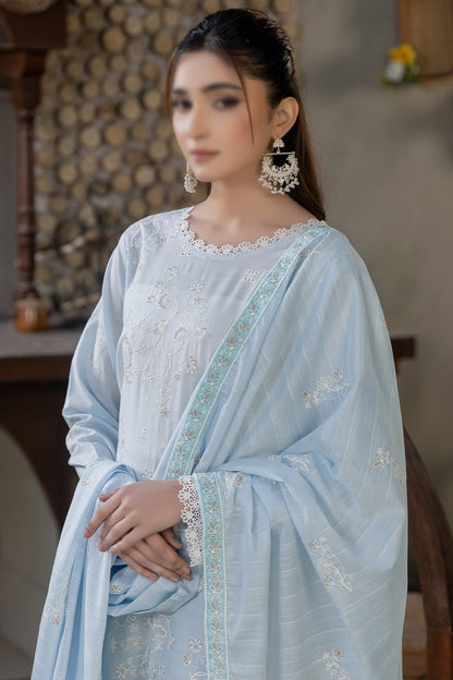3 Piece - Embroidered Slub Lawn - Reet 105