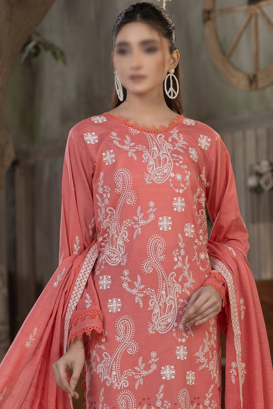 3 Piece - Embroidered Slub Lawn - Reet 107
