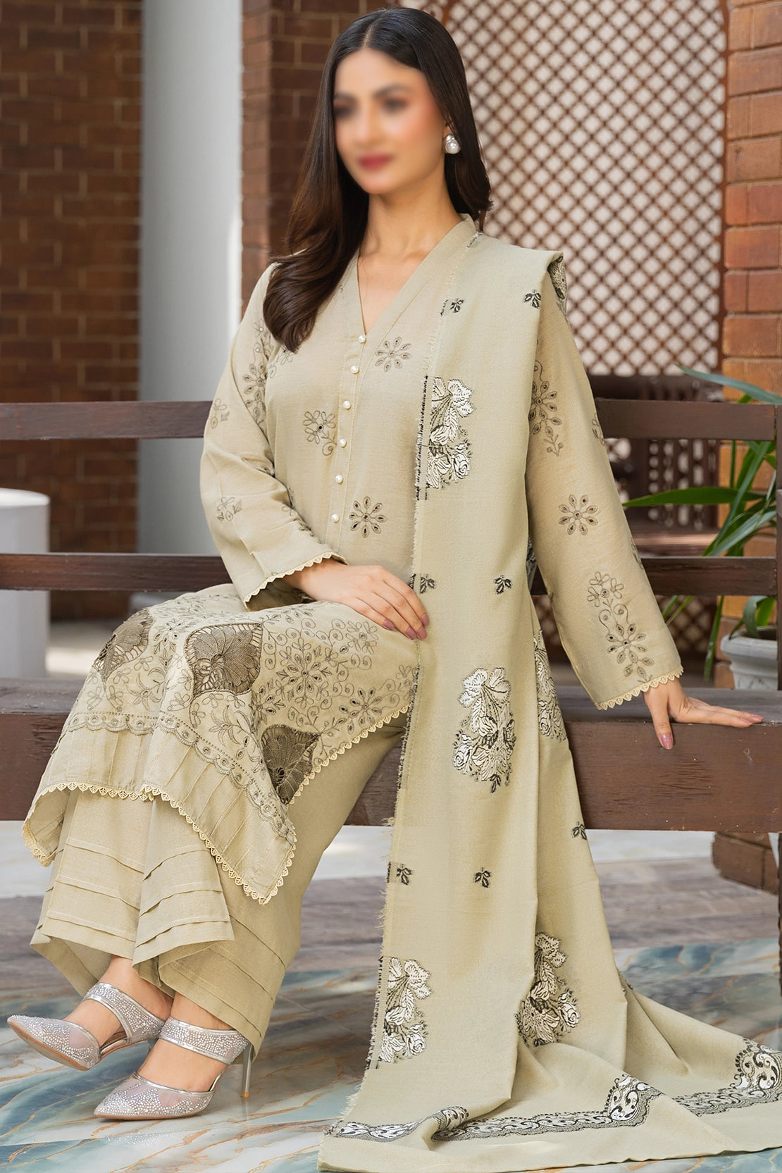 3 Piece - Embroidered Karandi - Riwayat 102