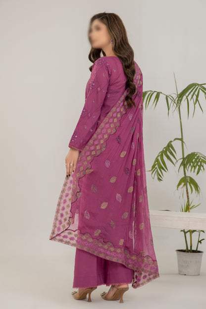 3 Piece - Embroidered Slub Lawn - Sargoshi 101