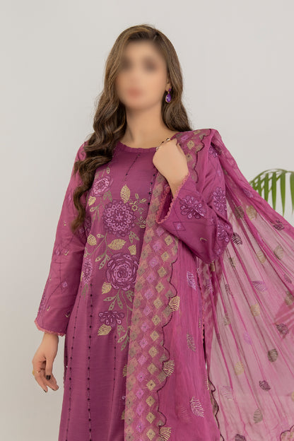 3 Piece - Embroidered Slub Lawn - Sargoshi 101