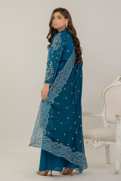 3 Piece - Embroidered Slub Lawn - Sargoshi 105