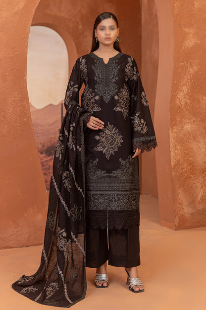 3 Piece - Embroidered Lawn Slub Karandi - Suffuse 101