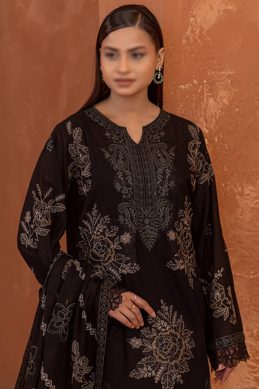 3 Piece - Embroidered Lawn Slub Karandi - Suffuse 101