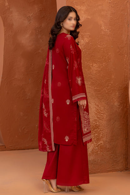 3 Piece - Embroidered Lawn Slub Karandi - Suffuse 102