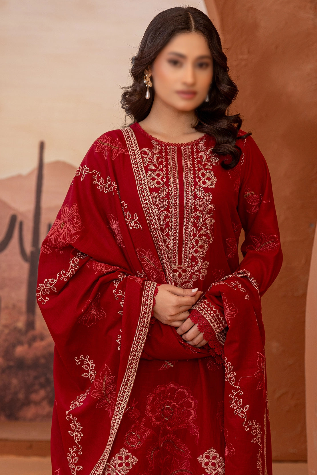 3 Piece - Embroidered Lawn Slub Karandi - Suffuse 102