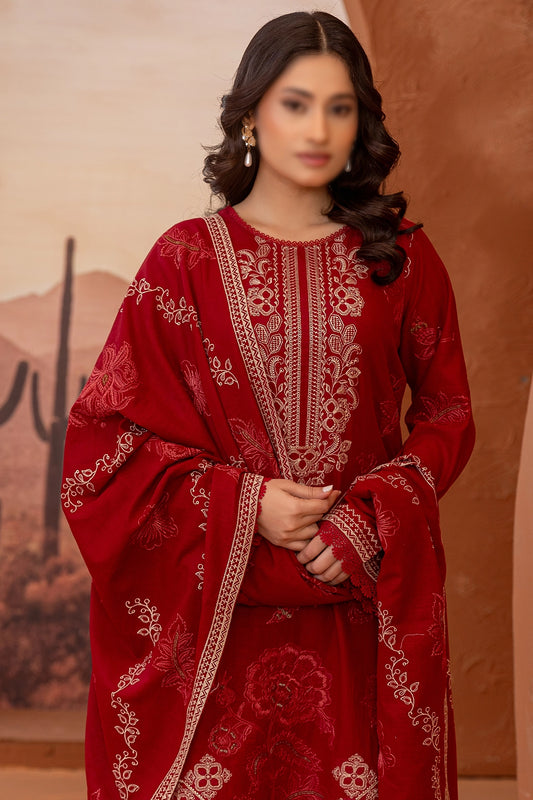 3 Piece - Embroidered Lawn Slub Karandi - Suffuse 102