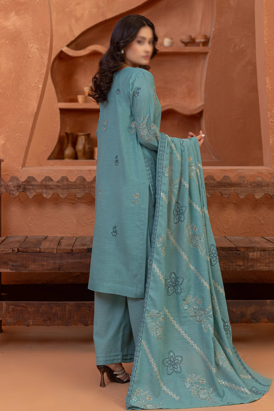 3 Piece - Embroidered Lawn Slub Karandi - Suffuse 103