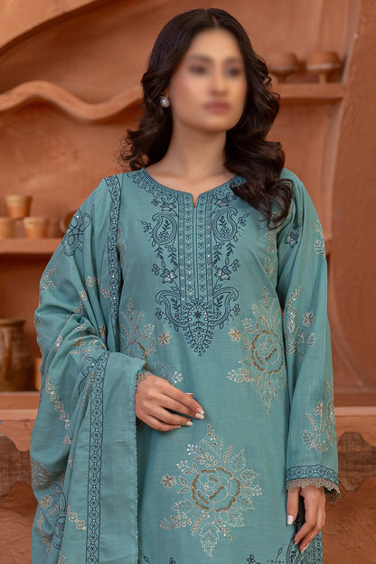 3 Piece - Embroidered Lawn Slub Karandi - Suffuse 103