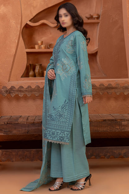 3 Piece - Embroidered Lawn Slub Karandi - Suffuse 103