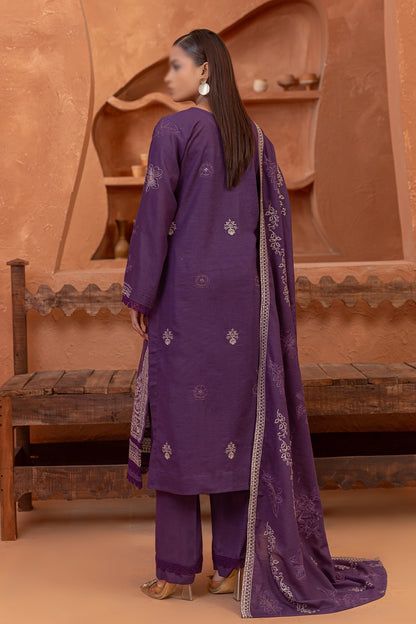 3 Piece - Embroidered Lawn Slub Karandi - Suffuse 104