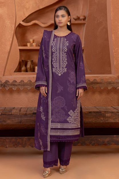 3 Piece - Embroidered Lawn Slub Karandi - Suffuse 104