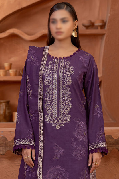 3 Piece - Embroidered Lawn Slub Karandi - Suffuse 104