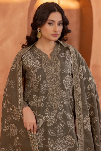 3 Piece - Embroidered Lawn Slub Karandi - Suffuse 105