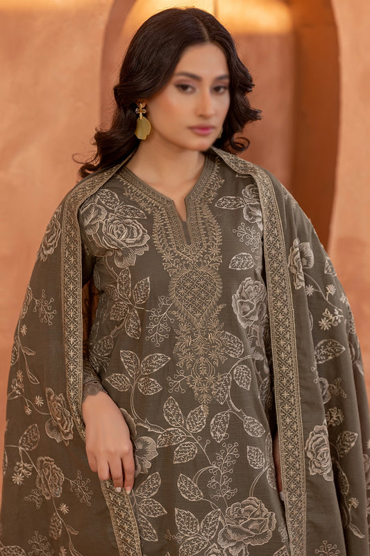 3 Piece - Embroidered Lawn Slub Karandi - Suffuse 105