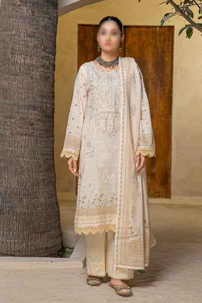 3 Piece - Embroidered Slub Lawn - Tabeer 201