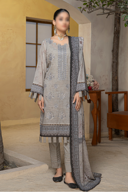 3 Piece - Embroidered Slub Lawn - Tabeer 204