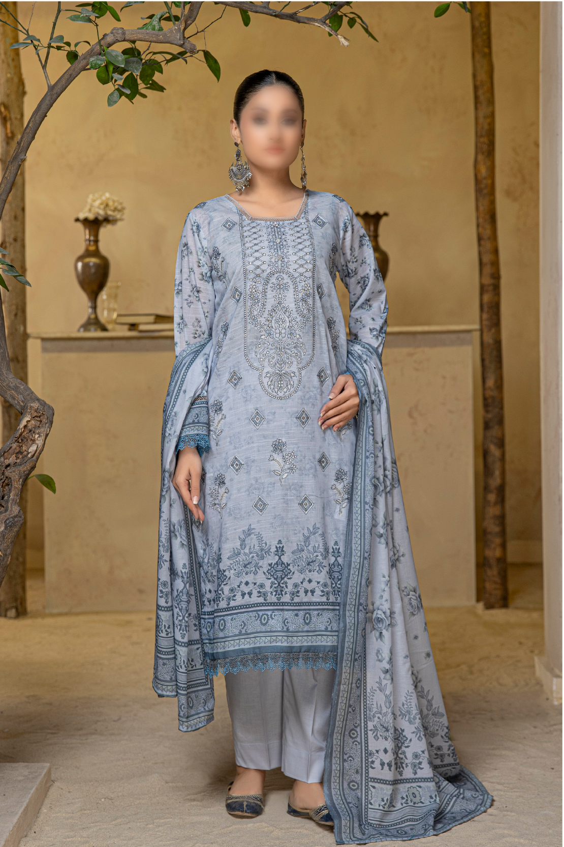 3 Piece - Embroidered Slub Lawn - Tabeer 207