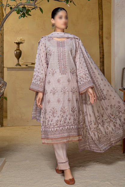 3 Piece - Embroidered Slub Lawn - Tabeer 208