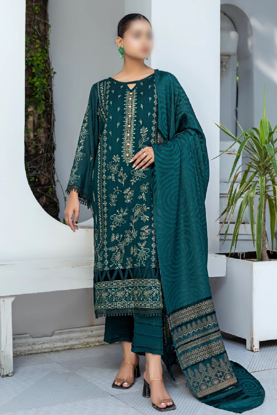 3 Piece - Embroidered Peach - Tana Bana 102