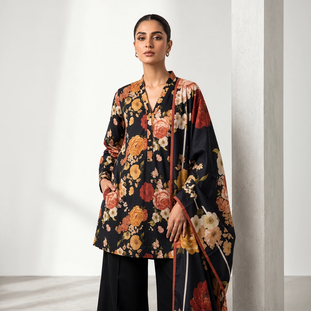 3 Piece - Black Dhanak - D107