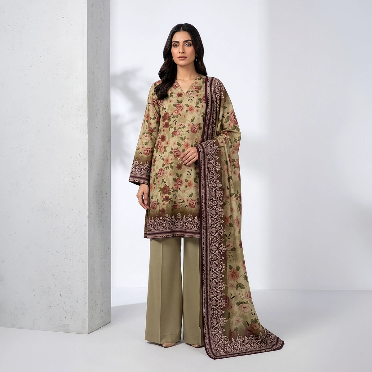 3 Piece - Olive Linen Slub - D109