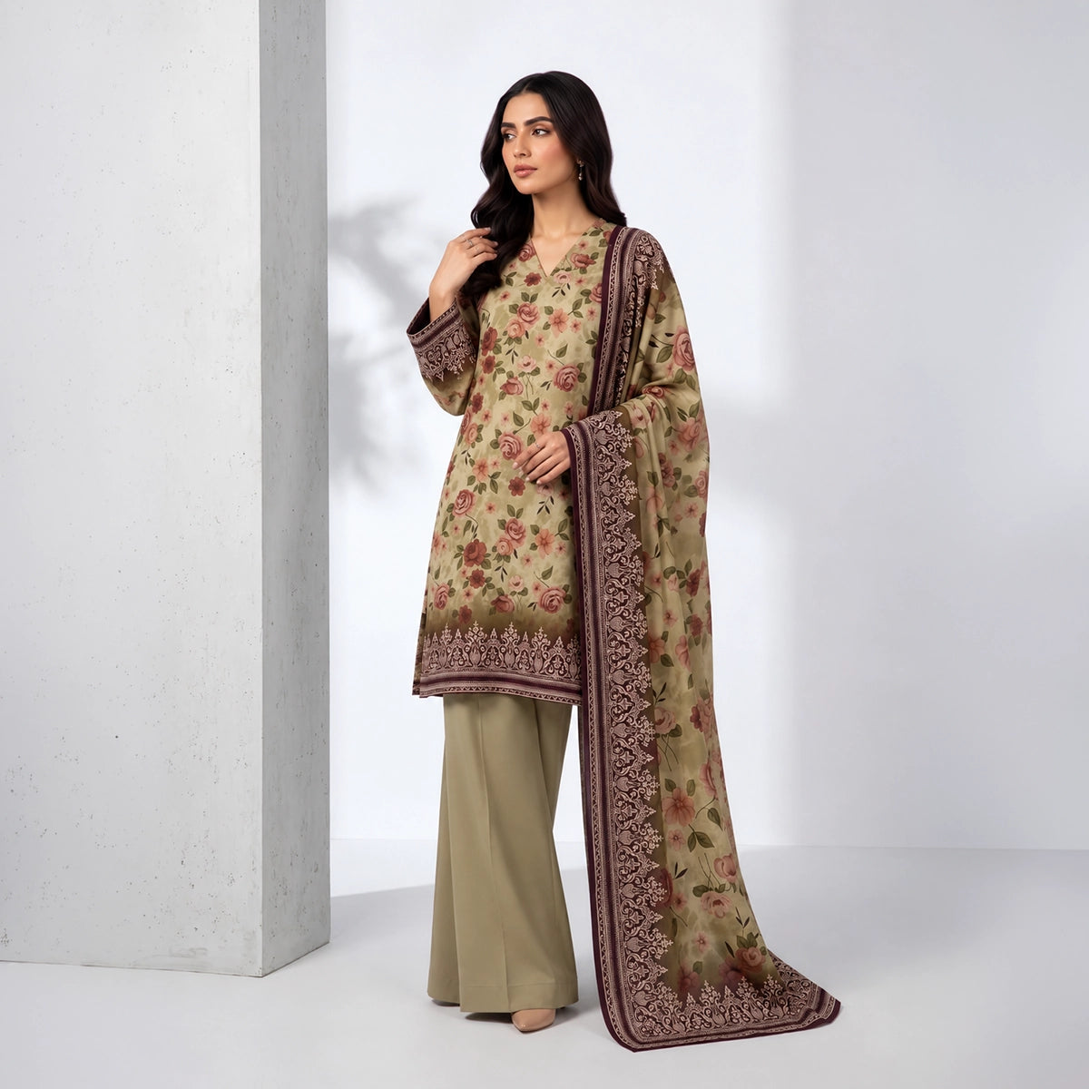 3 Piece - Olive Linen Slub - D109