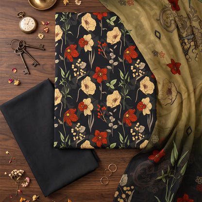3 Piece - Black Doriya Viscose - D108