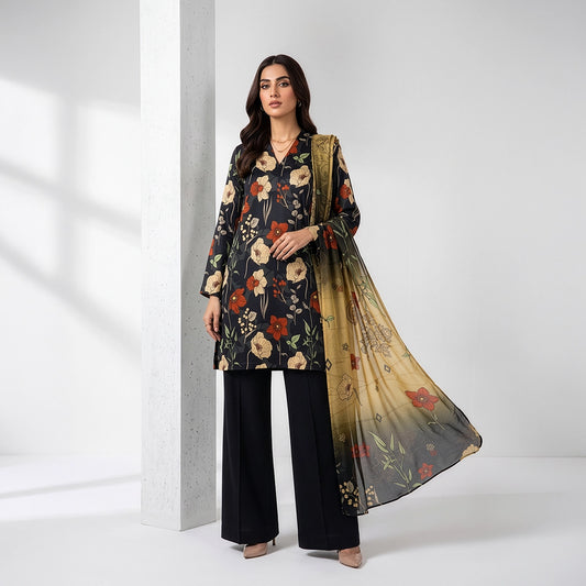 3 Piece - Black Doriya Viscose - D108