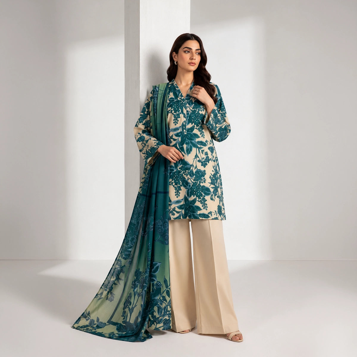 3 Piece - Teal Viscose - D106