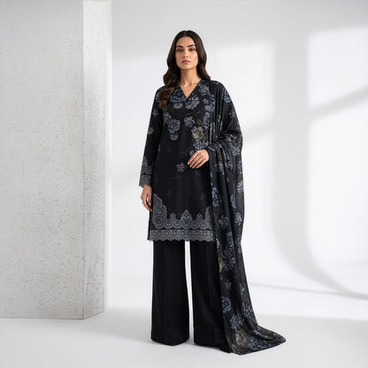 3 Piece - Black Embroidered Viscose - D102