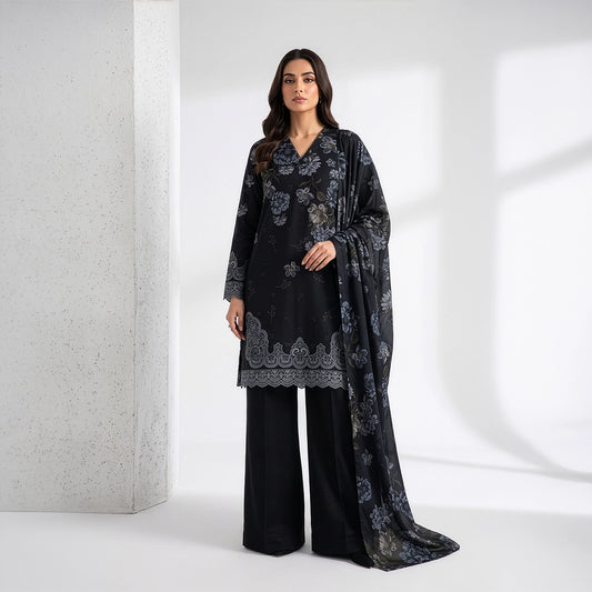 3 Piece - Black Embroidered Viscose - D102