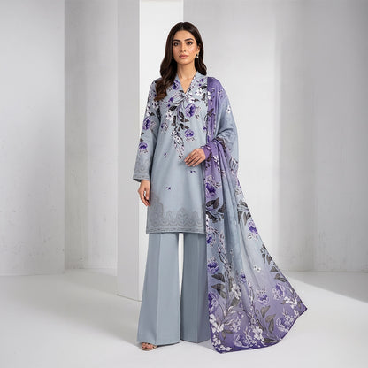 3 Piece - Ice Blue Embroidered Viscose - D101