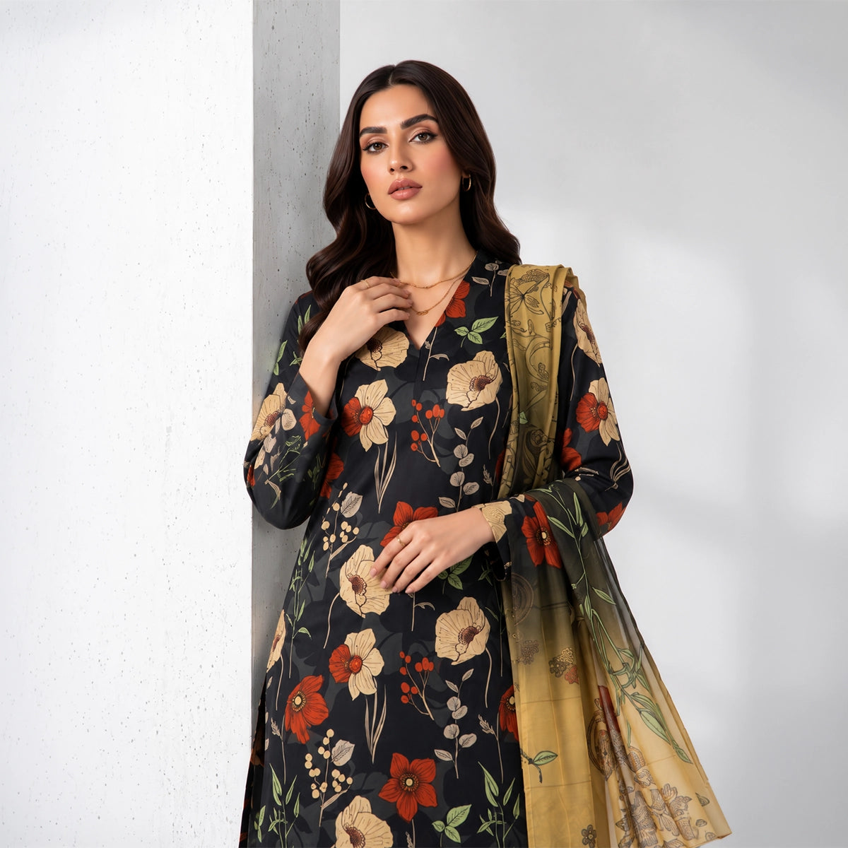 3 Piece - Black Doriya Viscose - D108